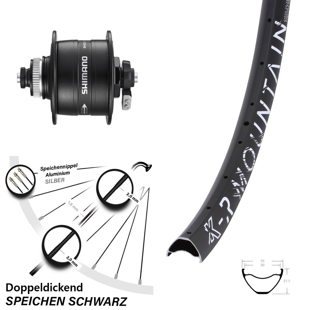 Disc Nabendynamovorderrad 29 Zoll KX-R Mountain Shimano DH-3D37 für Schnellspanner