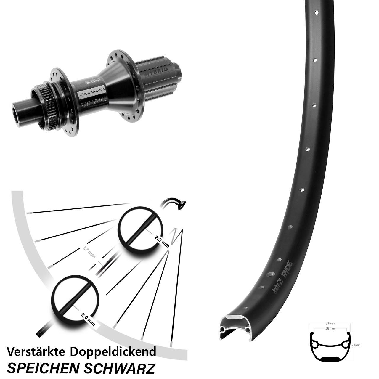 Disc Laufrad 28 Zoll Ryde Andra 25 DT Swiss 370 Hybrid 8-11 fach 12x142
