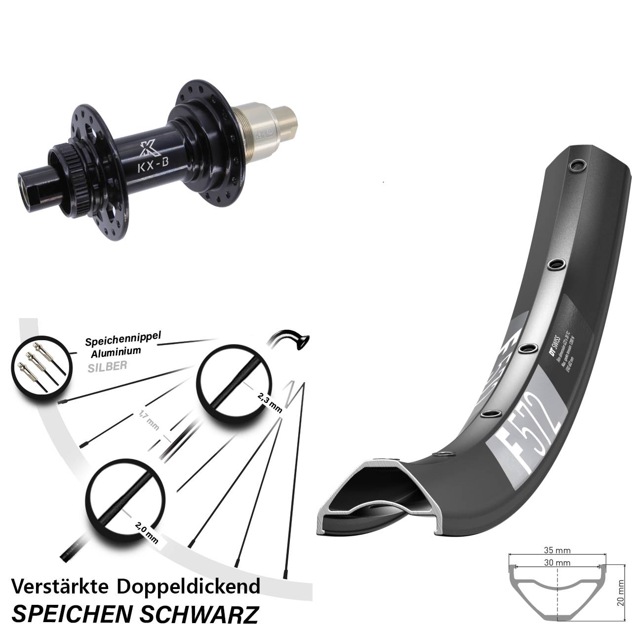 DT Swiss F572 KX-B 650B Hinterrad Centerlock 12x148 Boost XD 11-12 fach
