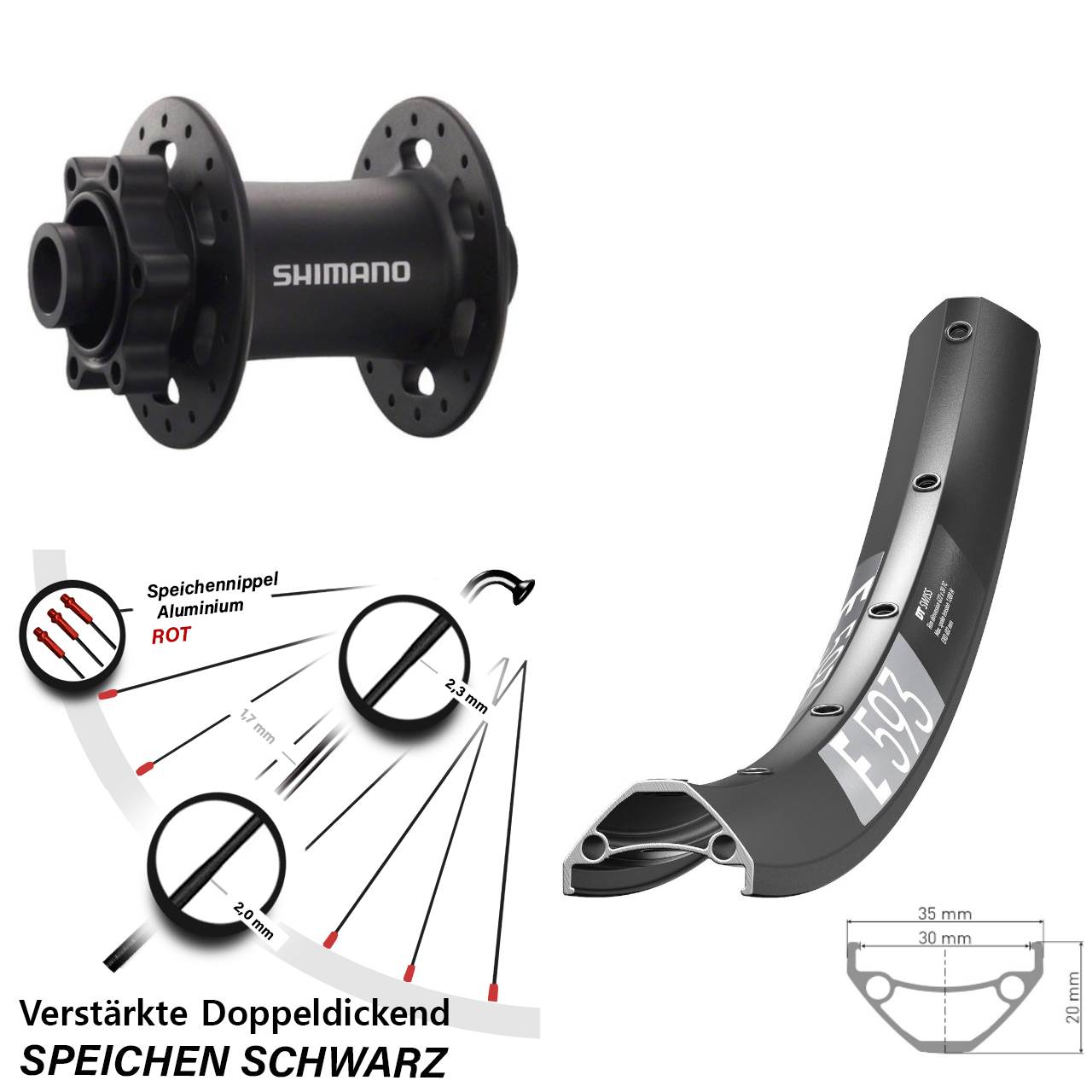 DT Swiss E593 Shimano Deore XT HB-M758 29 Zoll 6-Loch Vorderrad 15x100