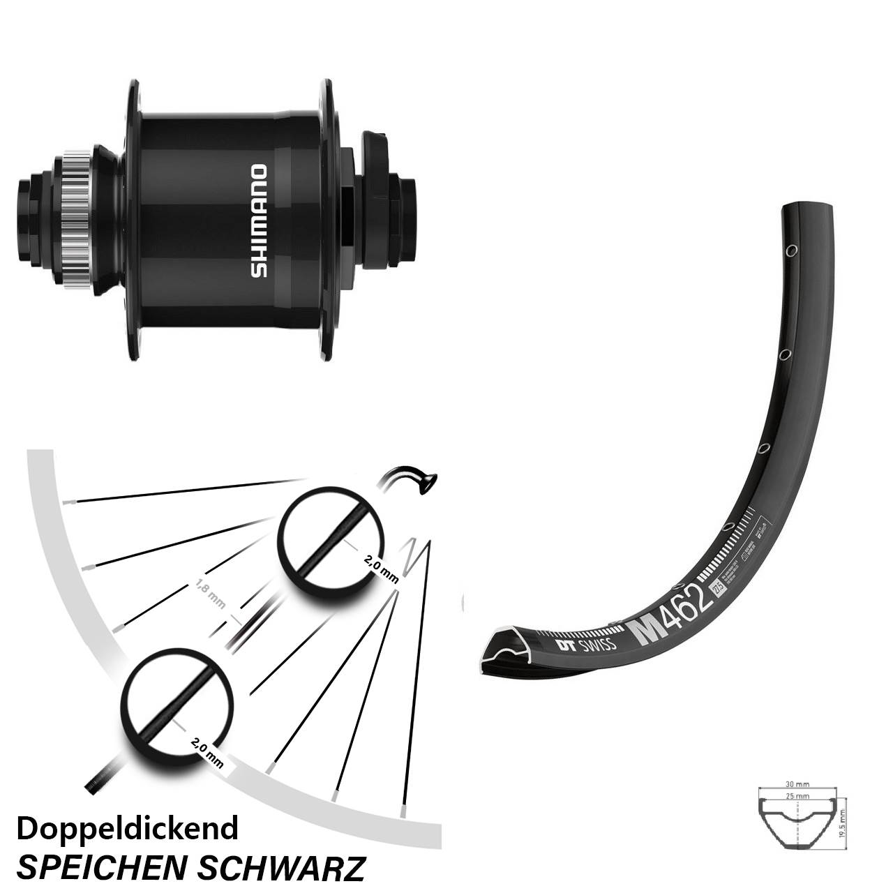 650B DT Swiss M 462 Shimano DH-UR708-3D Disc Nabendynamovorderrad 15x100