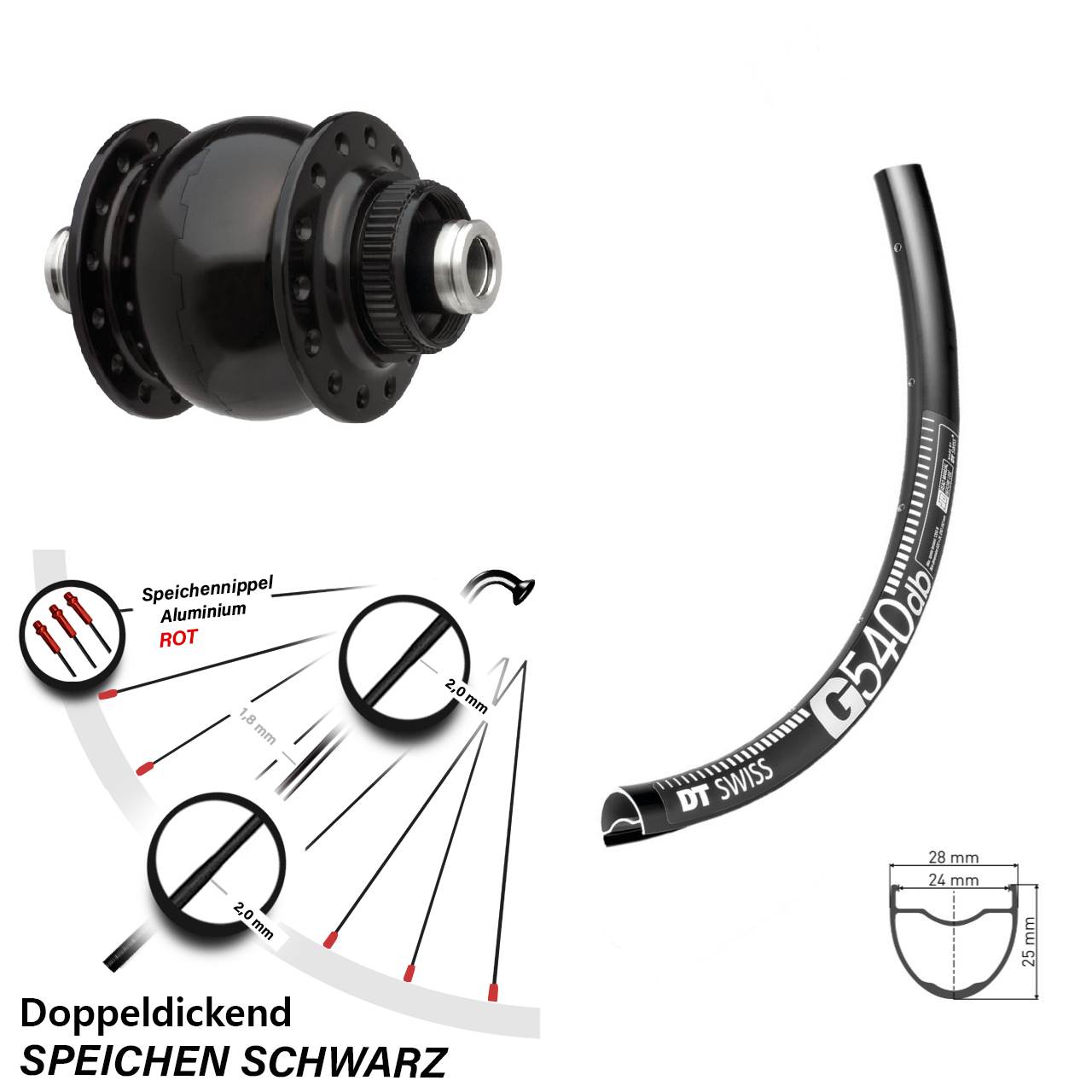 650B DT Swiss G540 SONdelux Centerlock Vorderrad mit Nabendynamo 12x100