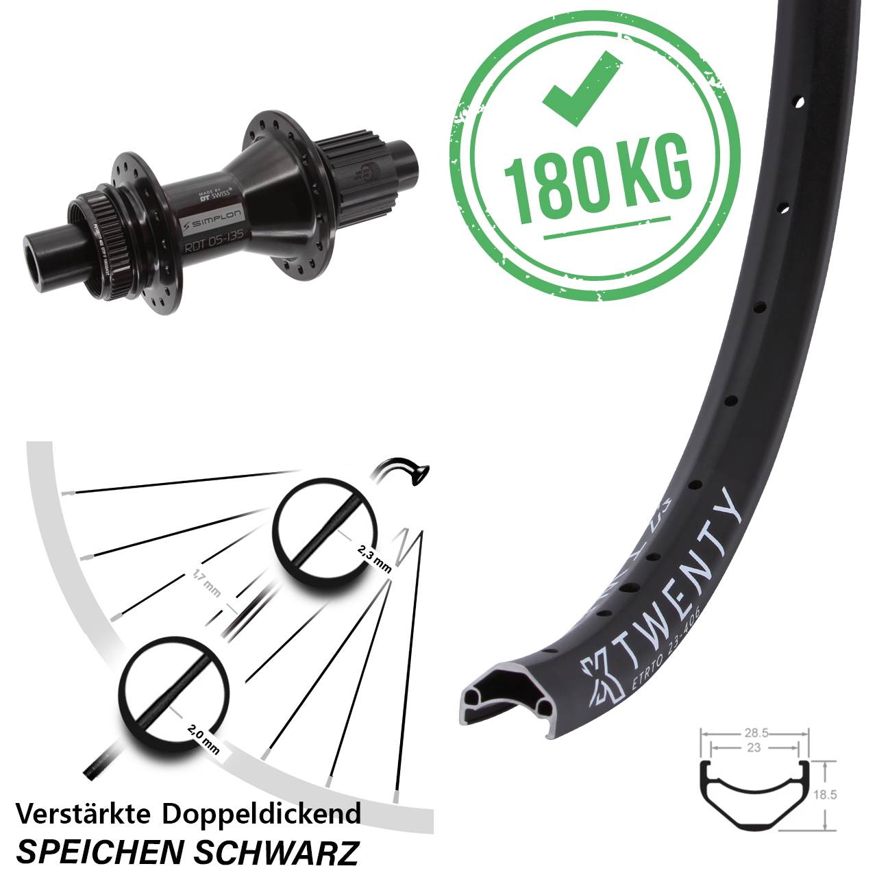 KX Twenty DT Swiss 370 Hybrid 20 Zoll Hinterrad Centerlock 12x142 Micro Spline