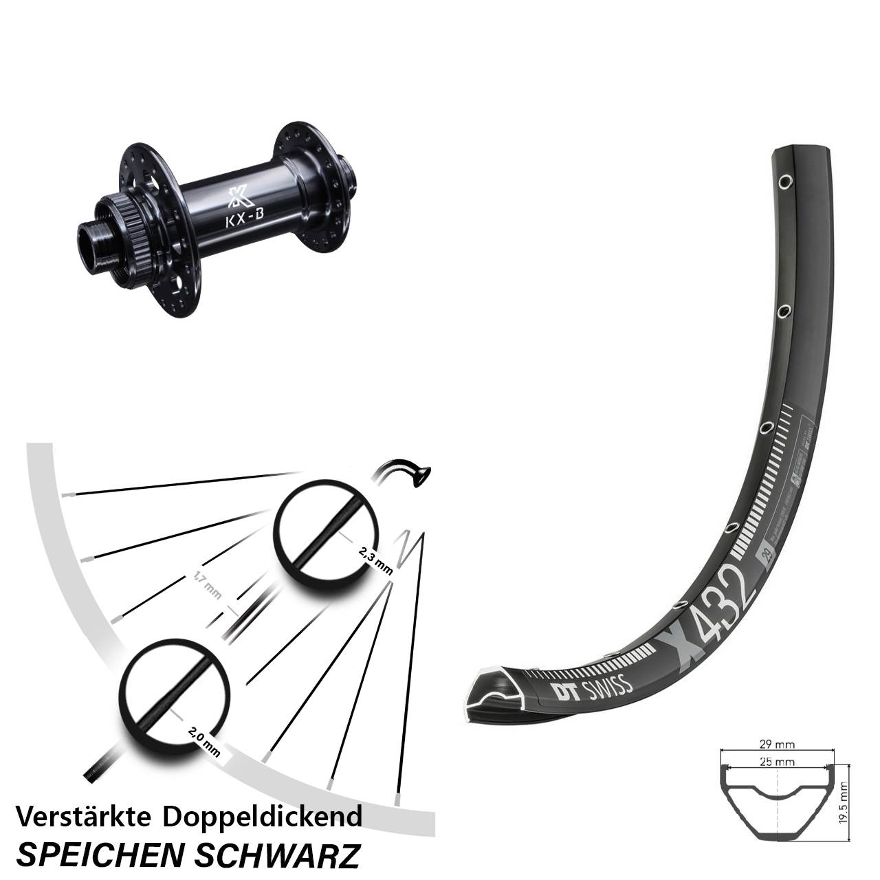 29 Zoll DT Swiss X 432 KX-B Centerlock Vorderrad 15x110 Boost