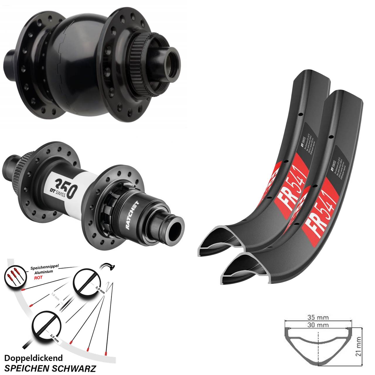 Boost Laufradsatz 29 Zoll FR 541 DT Swiss 350 Centerlock Sram XD Dynamo SON 28-15