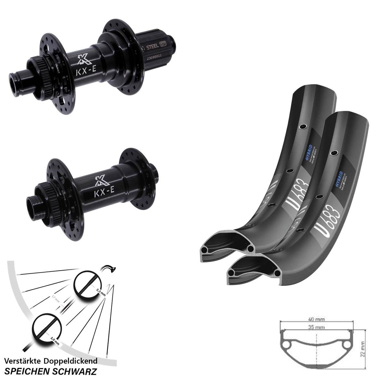 Laufradsatz 15x110 12x148 27,5 Zoll DT Swiss U683 KX-E Heavy Duty 8-12 fach