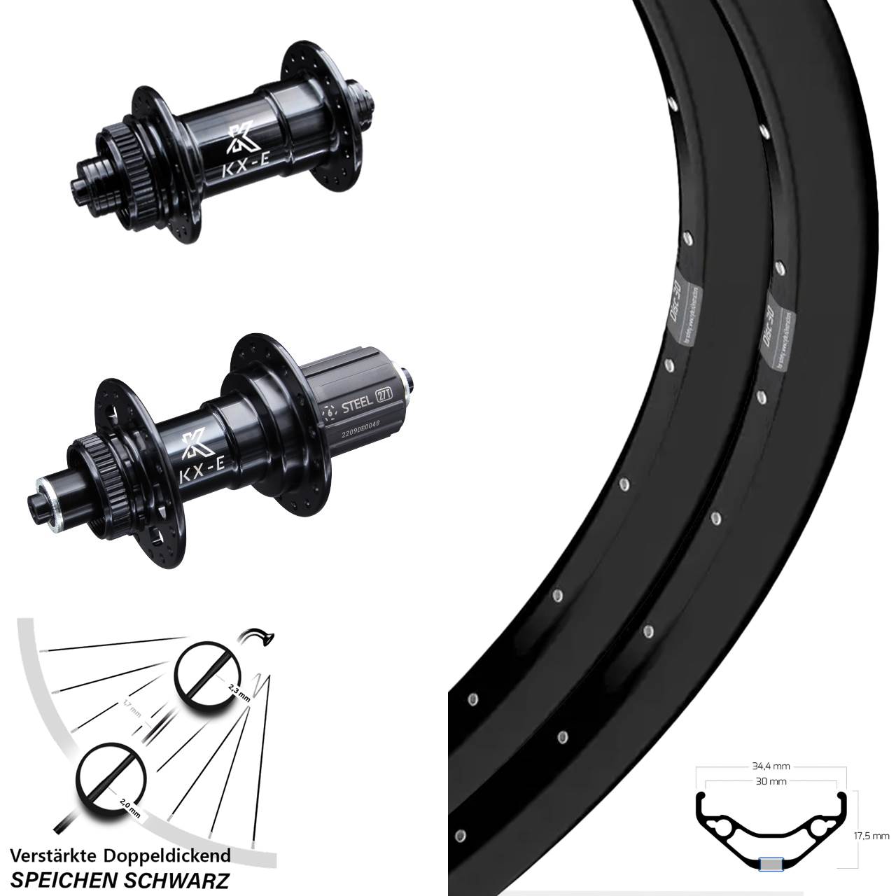 Centerlock Laufradsatz QR 29 Zoll Ryde Disc 30 KX-E Heavy Duty 8-12 fach HG