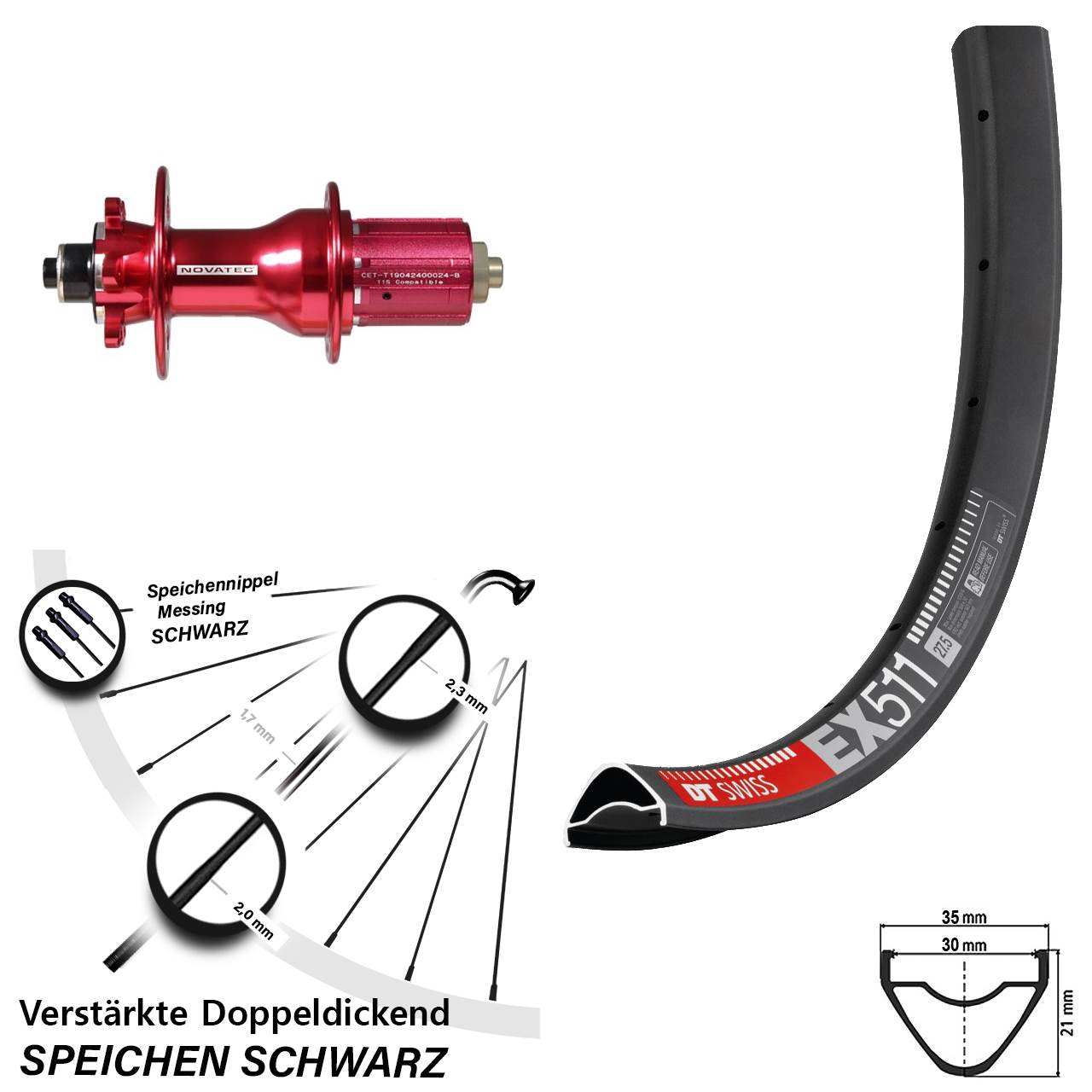 DT Swiss EX511 Novatec D792 29 Zoll 6-Loch Hinterrad QR 8-12 fach HG