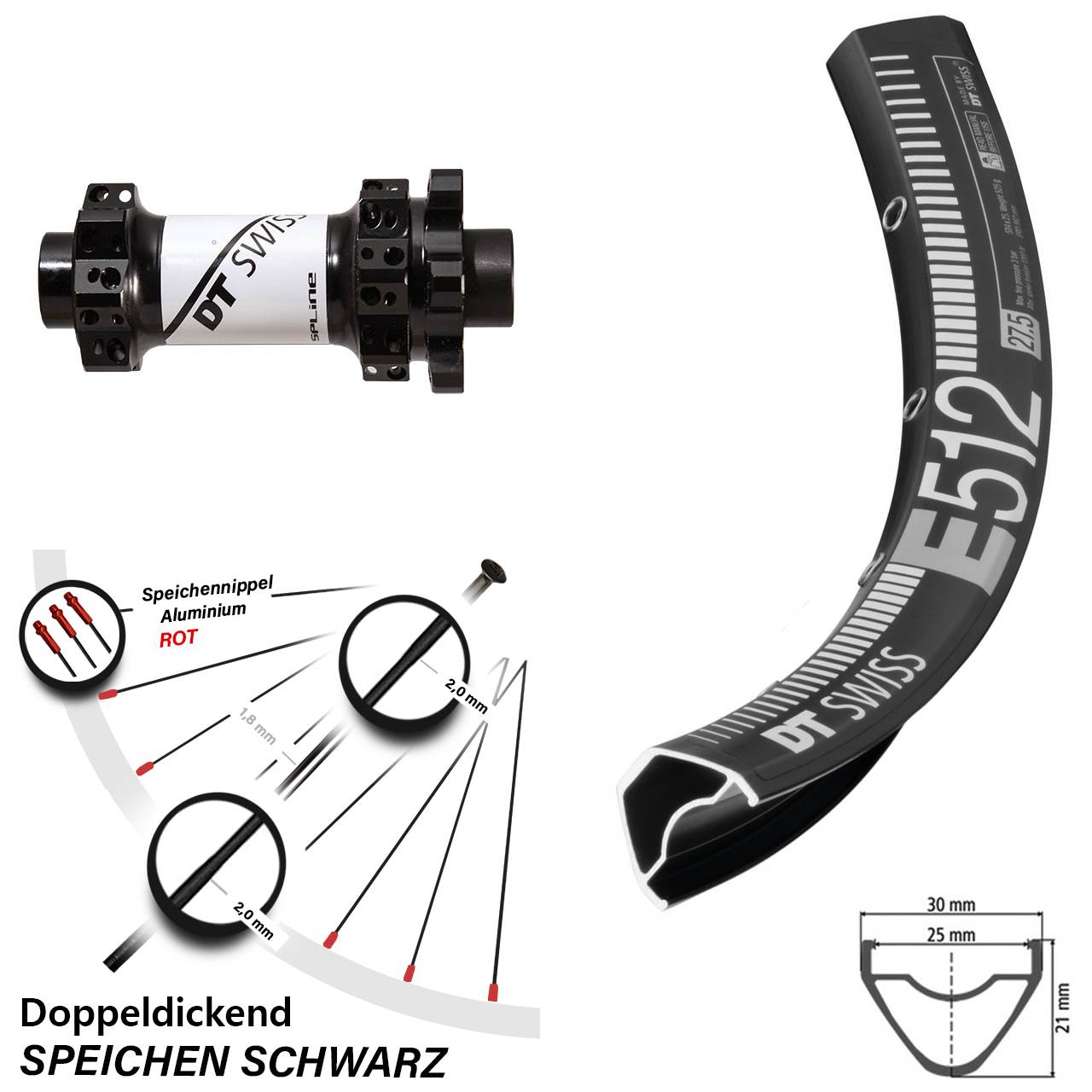 Disc-Vorderrad 27,5 Zoll DT Swiss E 512 und X-1900 für Steckachse