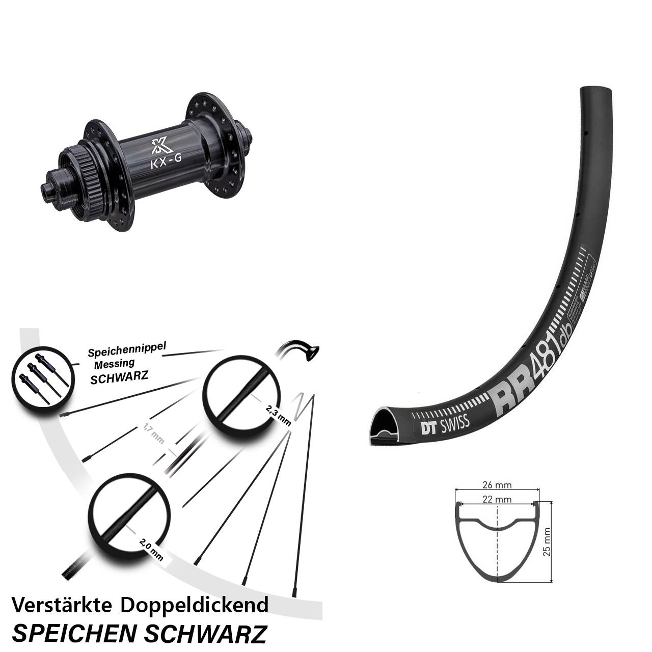 Vorderrad 28 Zoll DT Swiss RR 481 DB Disc verstärkt KX-G 5x100
