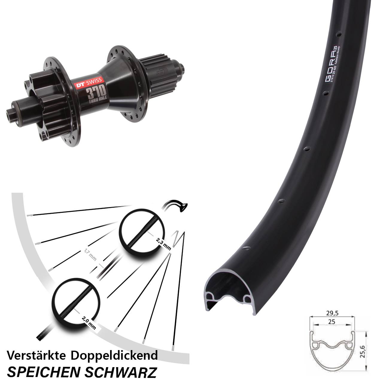 Gora 25 DT Swiss 370 Hybrid 29 Zoll Hinterrad 6-Loch QR Shimano Micro Spline