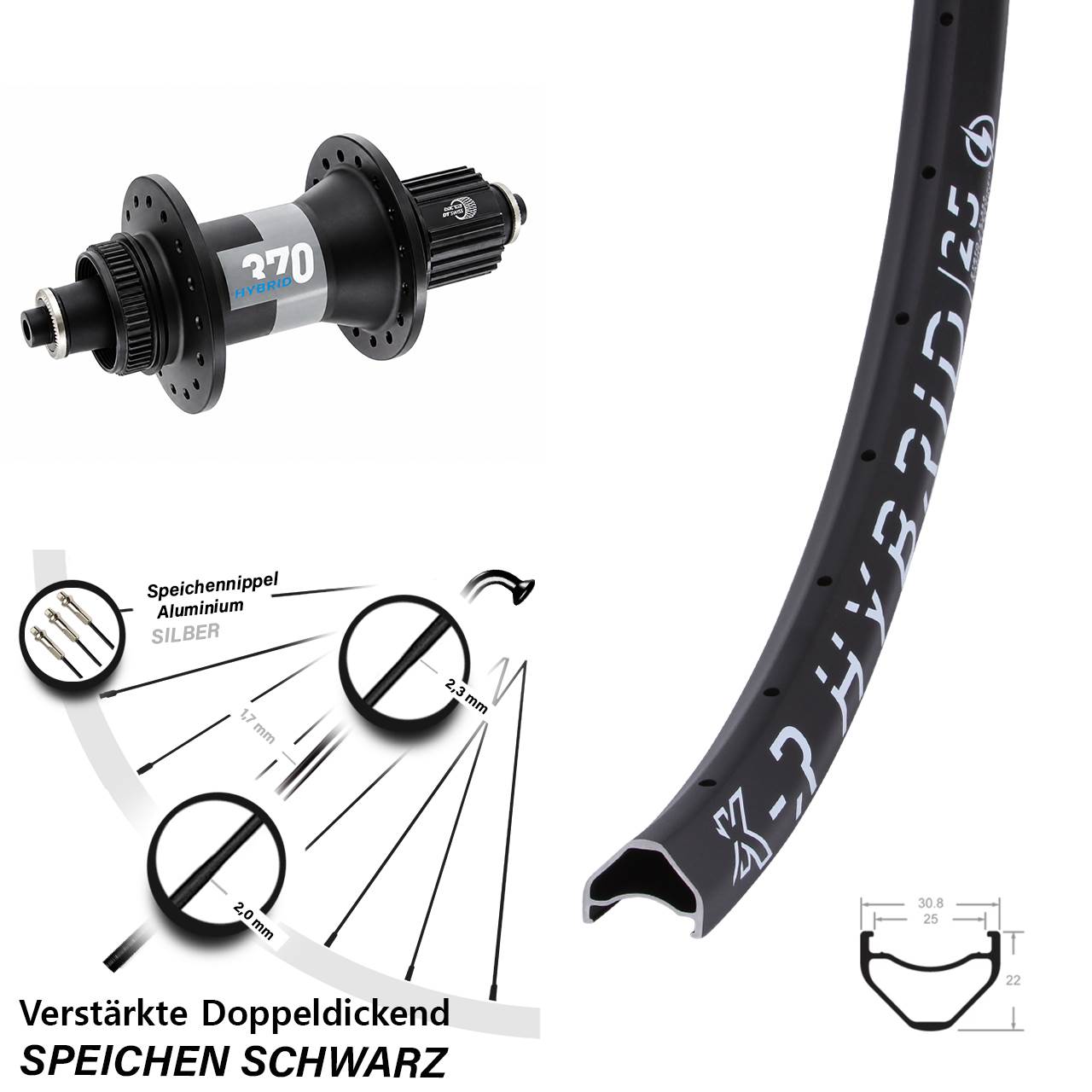 29 Zoll KX-R Hybrid 25 DT Swiss 370 Disc Hinterrad QR Boost Micro Spline