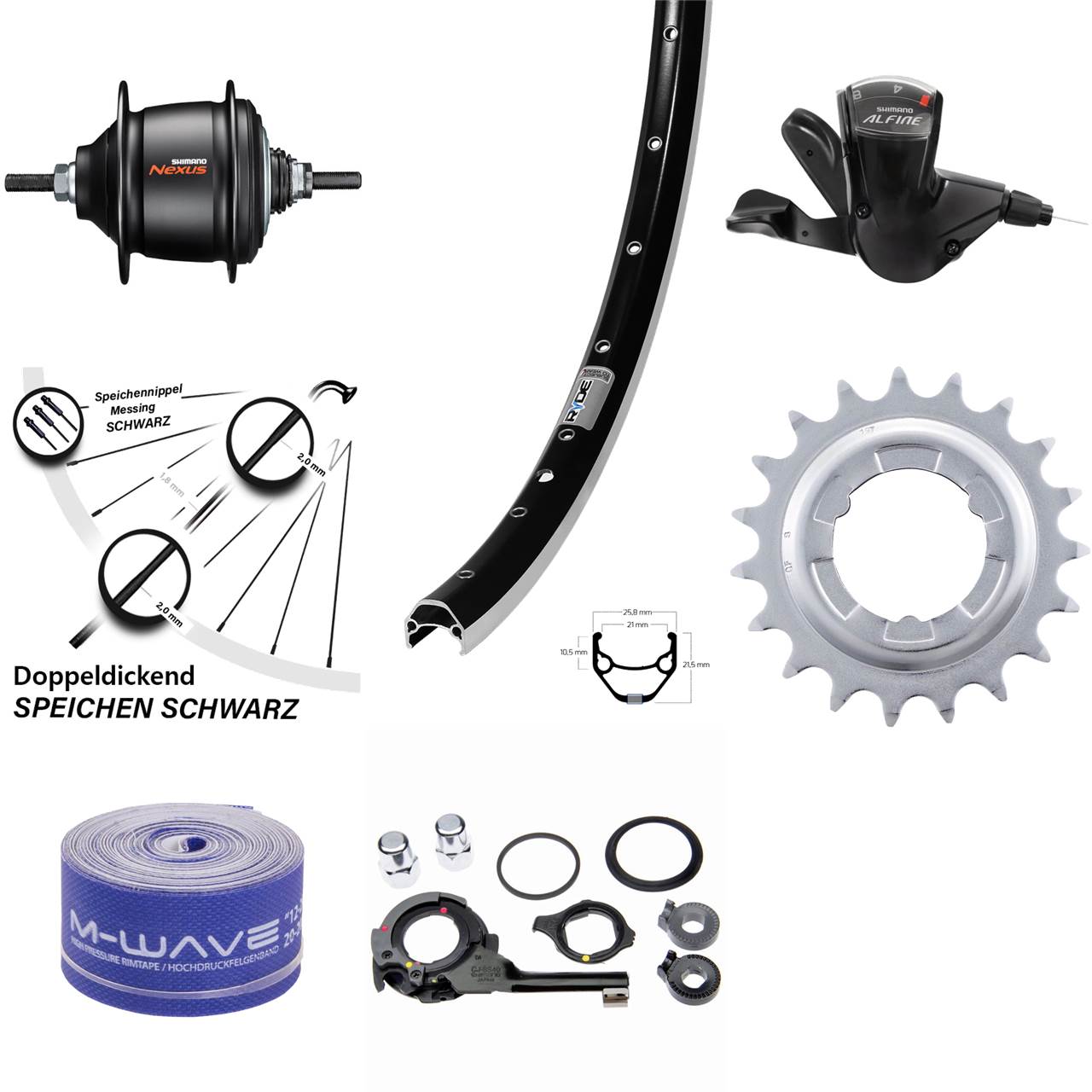 28 Zoll Hinterrad Ryde ZAC421 Shimano Nexus 8 Gang Freilauf schwarz