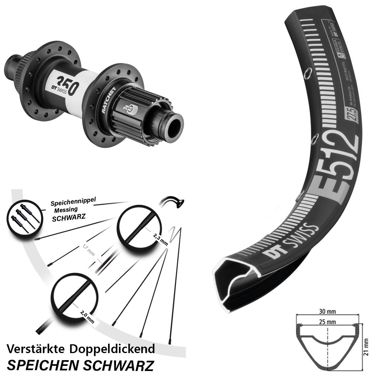 DT Swiss E512-350 Disc 29 Zoll Laufrad 12x148 Boost Micro Spline