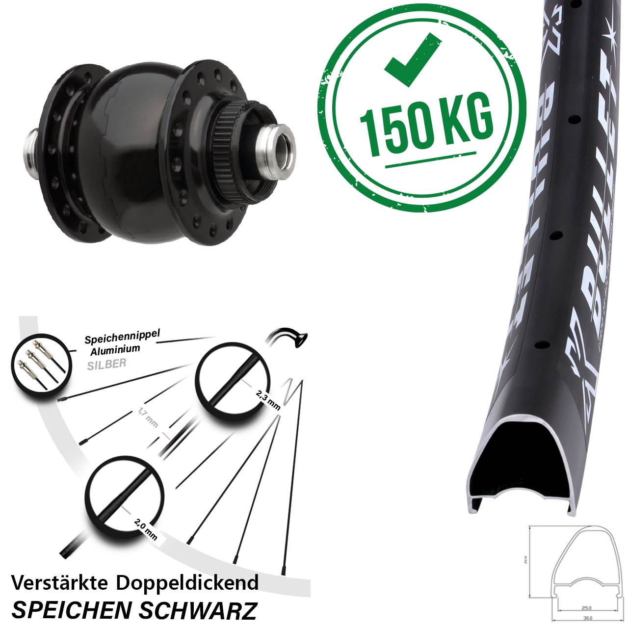 28-29 Zoll Vorderrad KX Bullet SON 28-12x100 Disc Centerlock