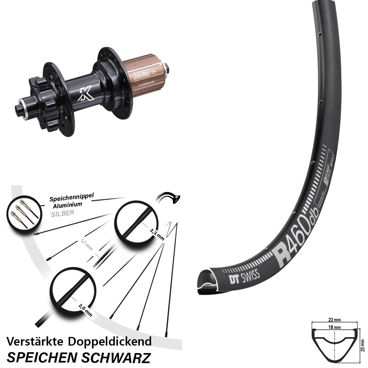 DT Swiss R 460 Disc KX-M 28 Zoll Laufrad für Schnellspanner 8-12 fach HG