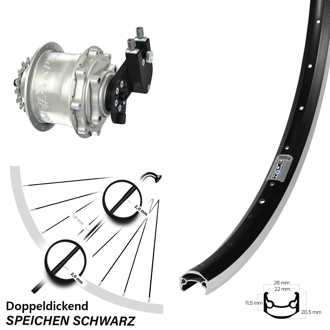 27,5 Zoll Hinterrad Ryde Andra 35 mit Rohloff Speedhub 500/14 CC DB OEM silbern Nabe