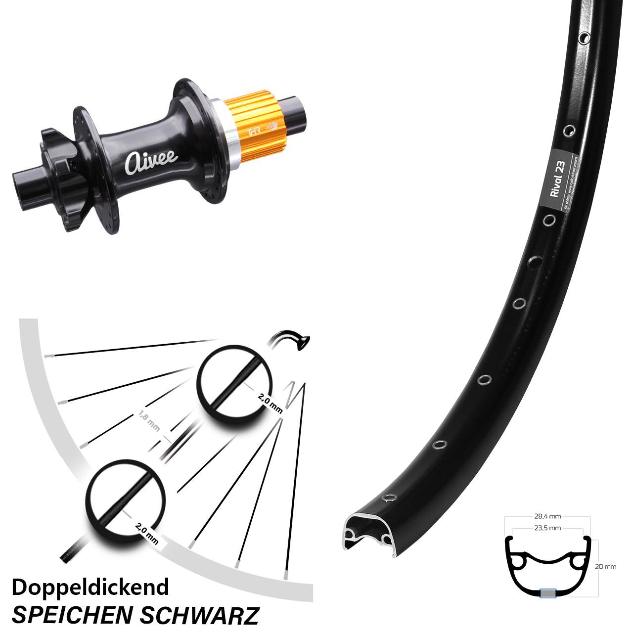 Boost 6-Loch Hinterrad 12x148 650B Ryde Rival 23 Aivee Classic Micro Spline