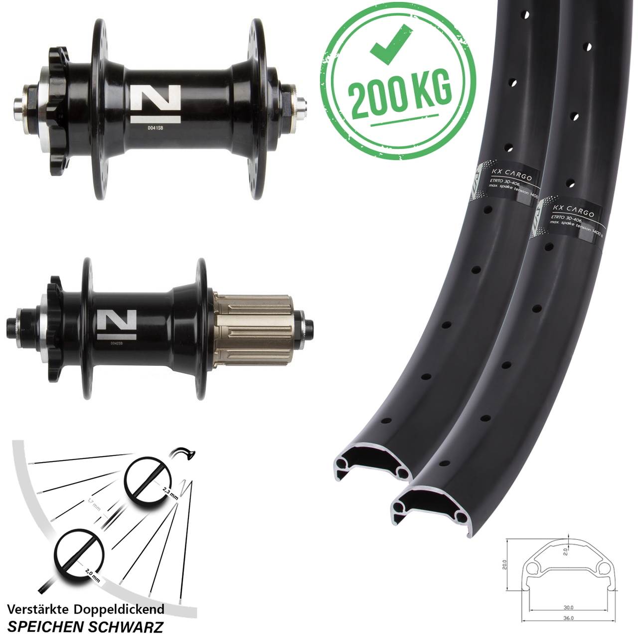 Laufradsatz 6-Loch 27,5 Zoll KX Cargo Novatec D041/D042 8-11 fach für Schnellspanner