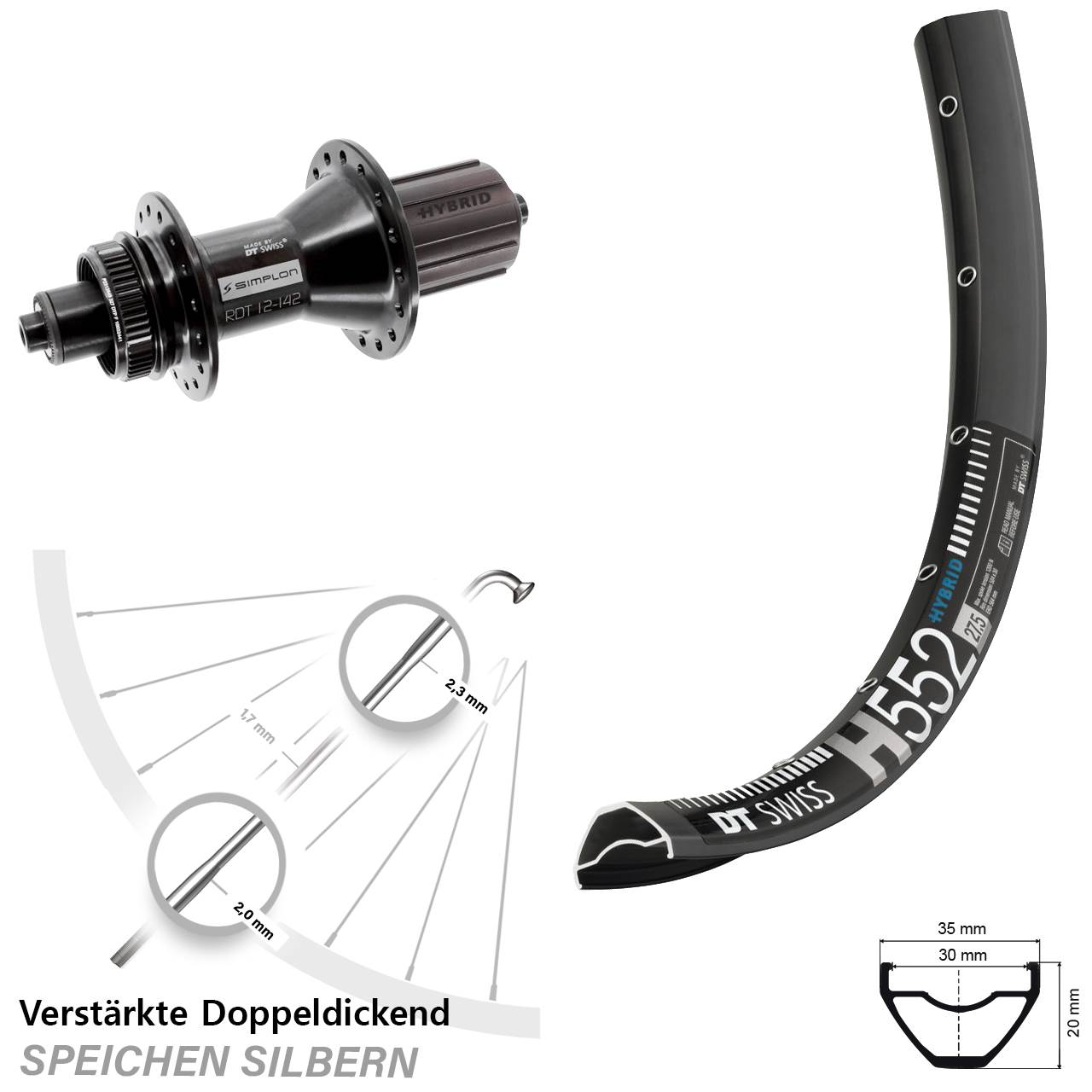 29 Zoll DT Swiss H 552-370 Hybrid Hinterrad Centerlock QR 8-11 fach HG