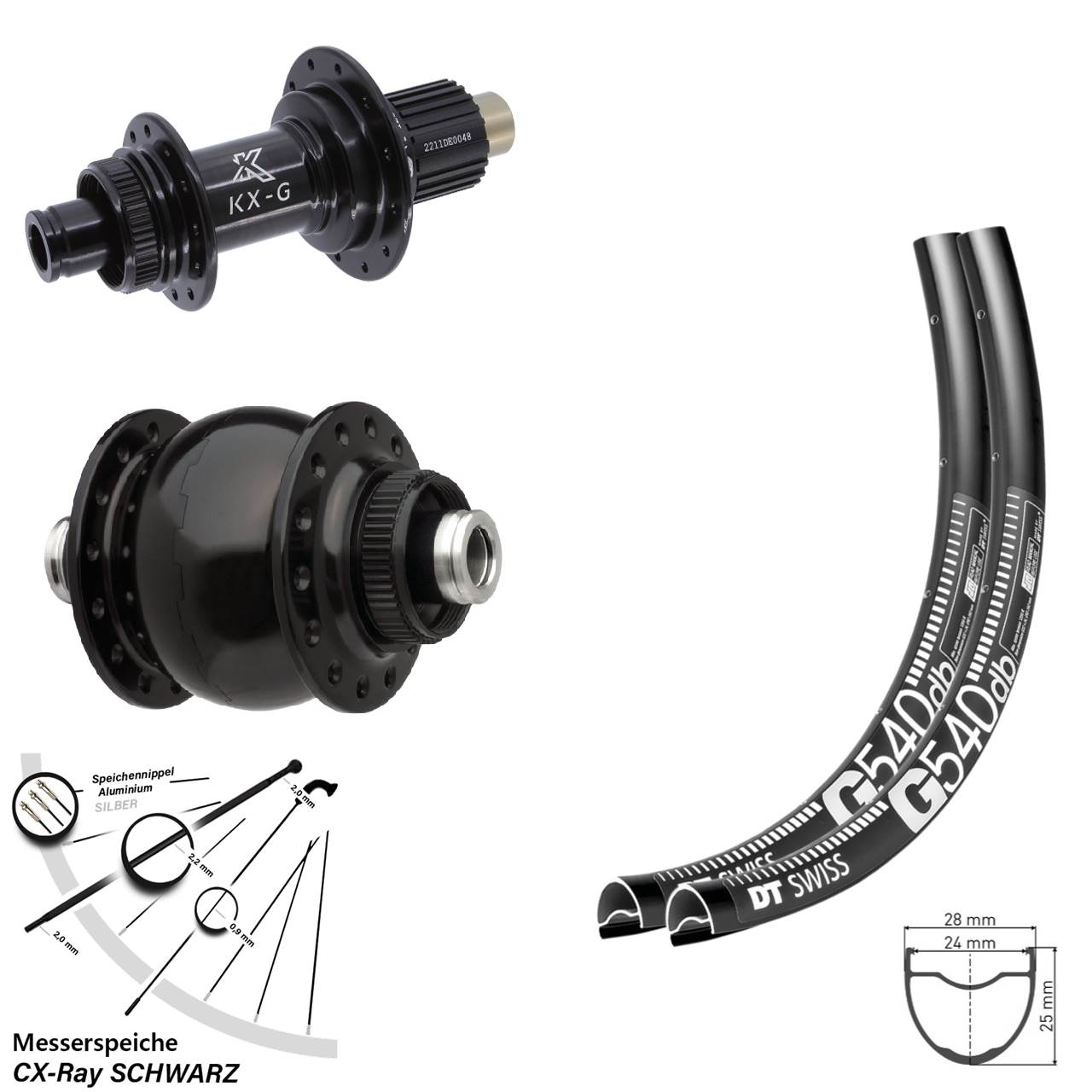 Laufradsatz Centerlock 12x100/142 28 Zoll DT Swiss G540 KX-G SON delux Micro Spline CX-Ray