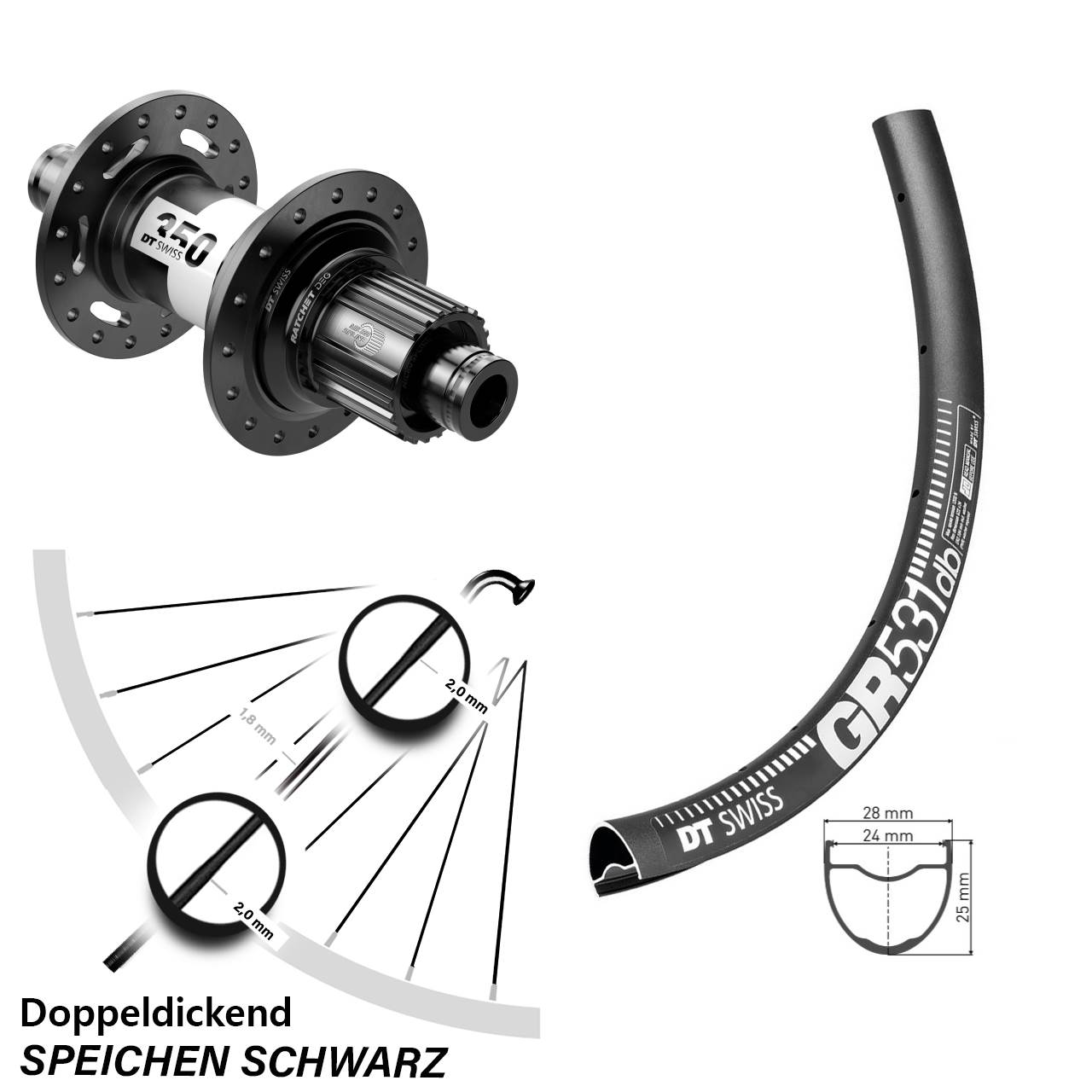 DT Swiss GR531 350 DEG72 29 Zoll Disc Hinterrad 12x148 Micro Spline
