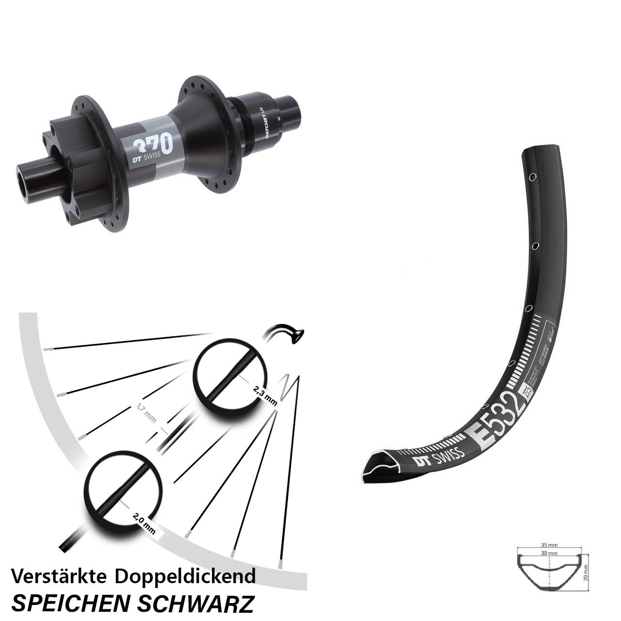 DT Swiss E 532-370 29 Zoll Disc Laufrad 12x148 Boost XD 11-12 fach