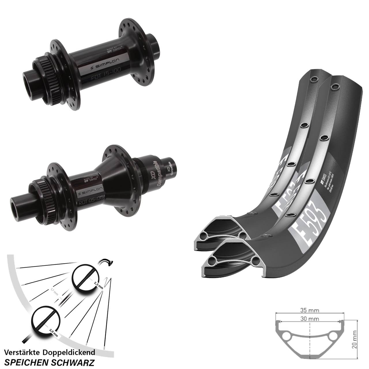 Centerlock Laufradsatz 29 Zoll DT Swiss E593 DT Swiss 370 XD 15x100 12x142