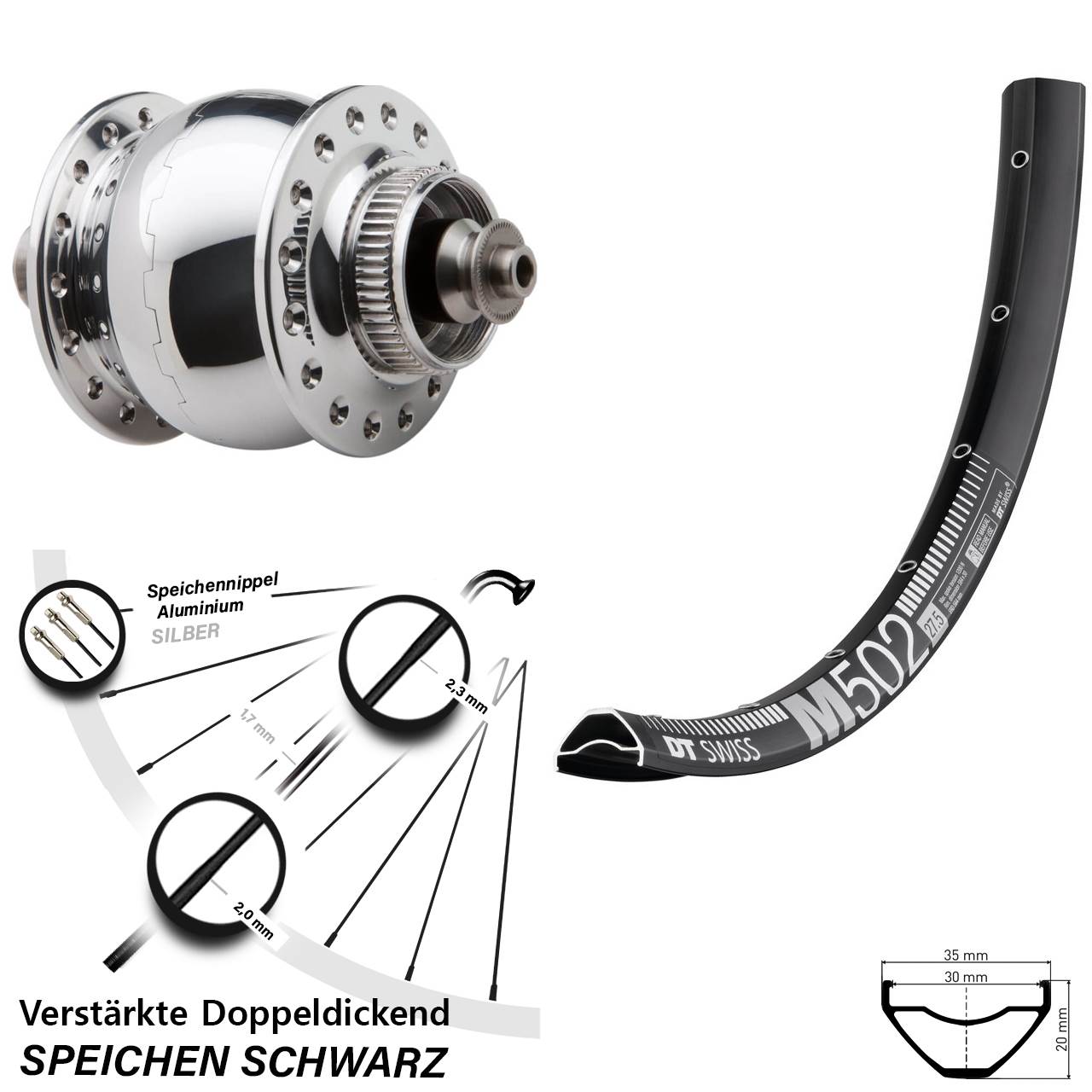 SONdelux DT Swiss M502 29 Zoll Centerlock Dynamovorderrad für Schnellspanner