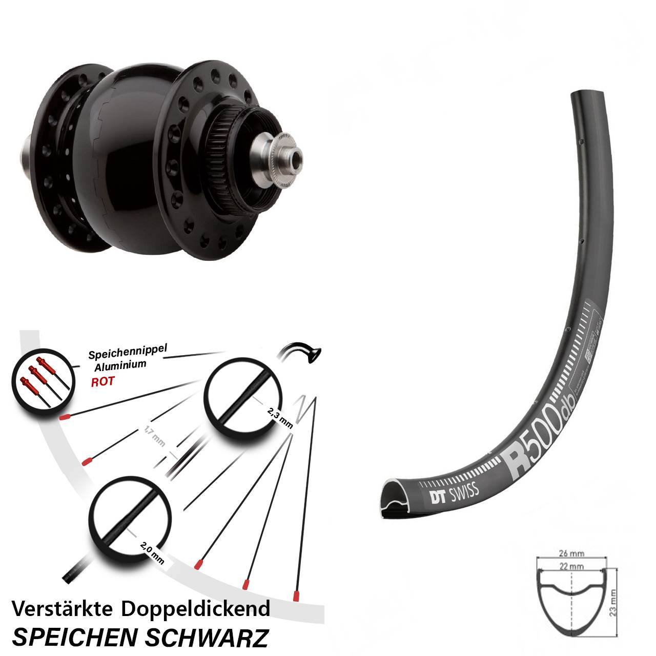SON 28 DT Swiss R 500 29 Zoll Nabendynamovorderrad Centerlock für Schnellspanner