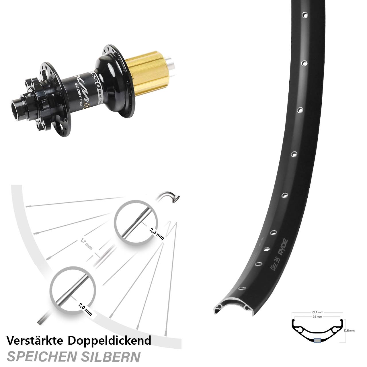 29 Zoll Ryde Disc 35 Miche XMH 550 6-Loch Hinterrad 12x148 8-11 fach