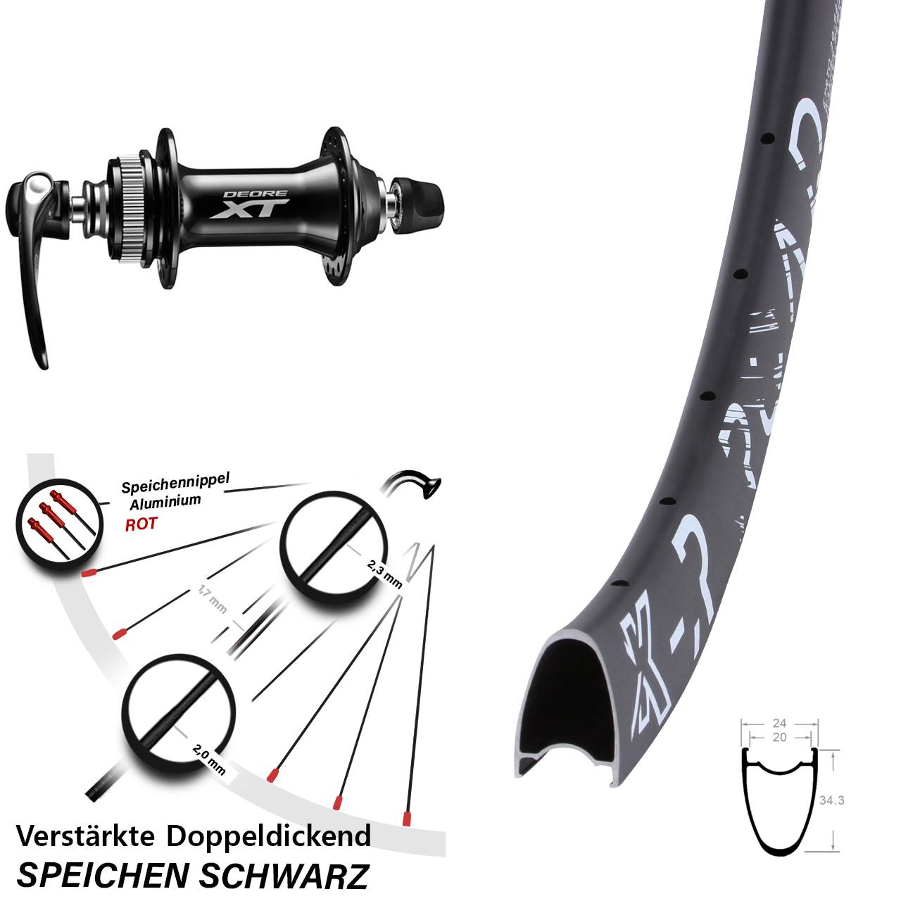 Disc Laufrad 28 Zoll KX-R Road Shimano XT für Schnellspanner