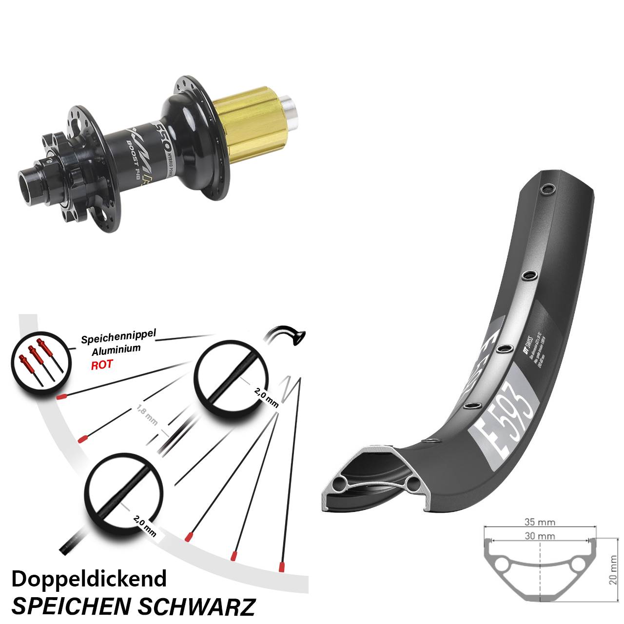 29 Zoll DT Swiss E 593 Miche XMH 550 Boost Disc Laufrad 12x148 Boost 8-11 fach