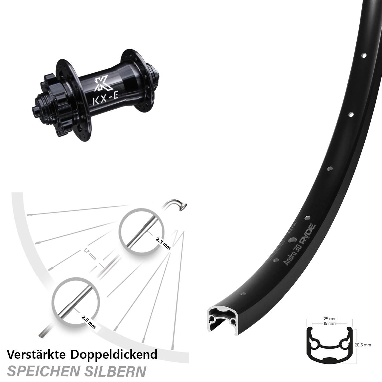 28 Zoll Ryde Andra 30 Disc KX-E 6-Loch Vorderrad QR