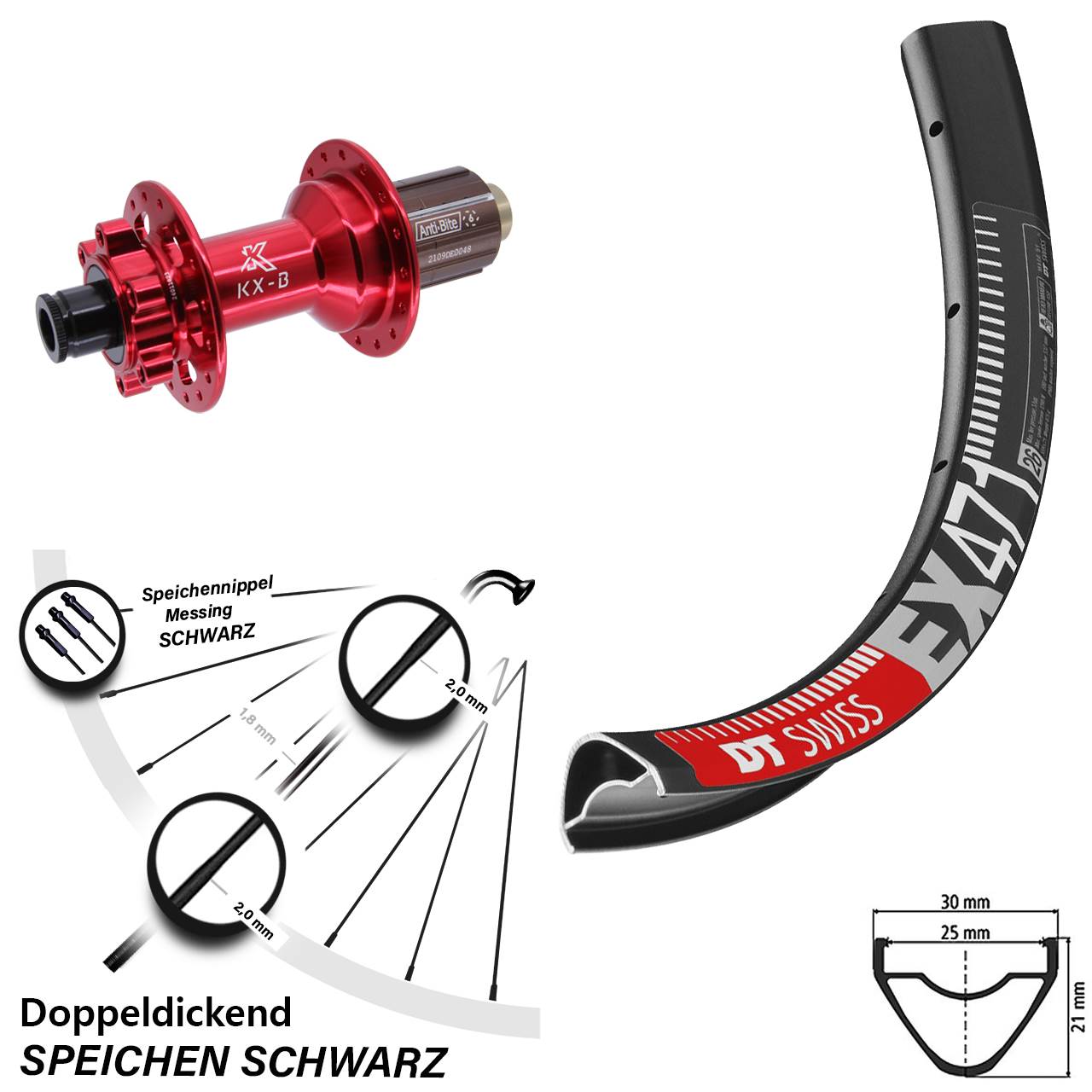 Disc Hinterrad 27,5 Zoll DT Swiss EX471 KX-B rot 8-12 fach 12x148