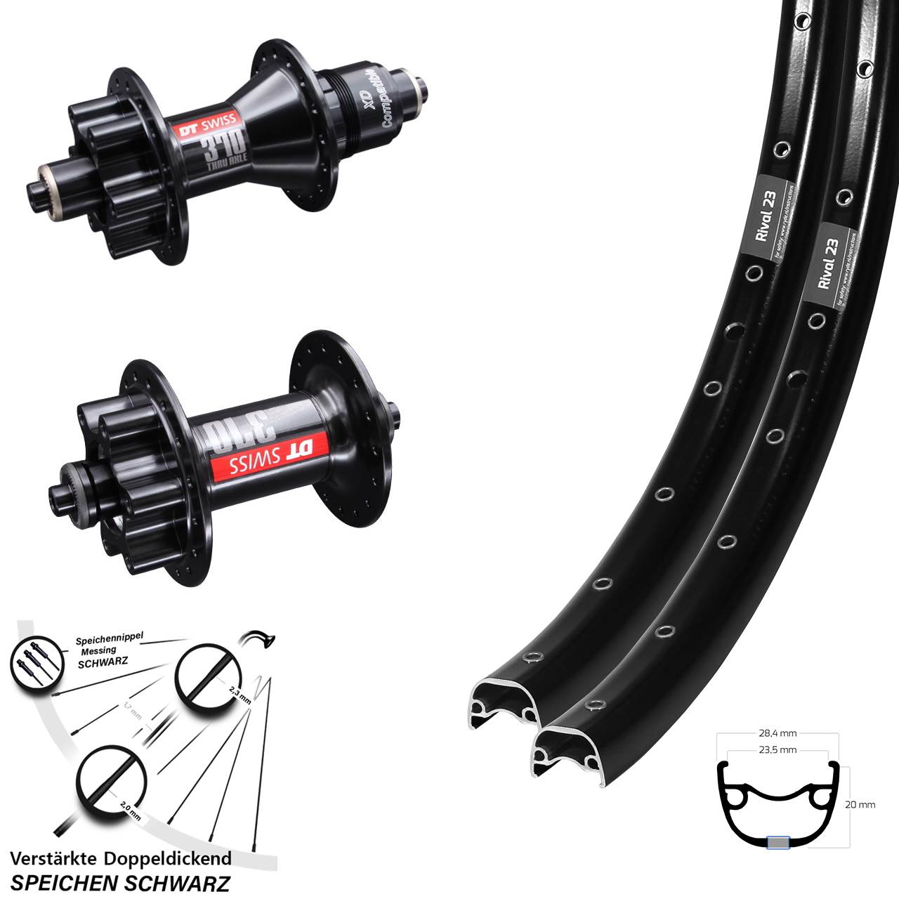 Disc Laufrad-Satz 27,5 Zoll Ryde Rival 23 DT Swiss 370 XD 11-12 fach für Schnellspanner