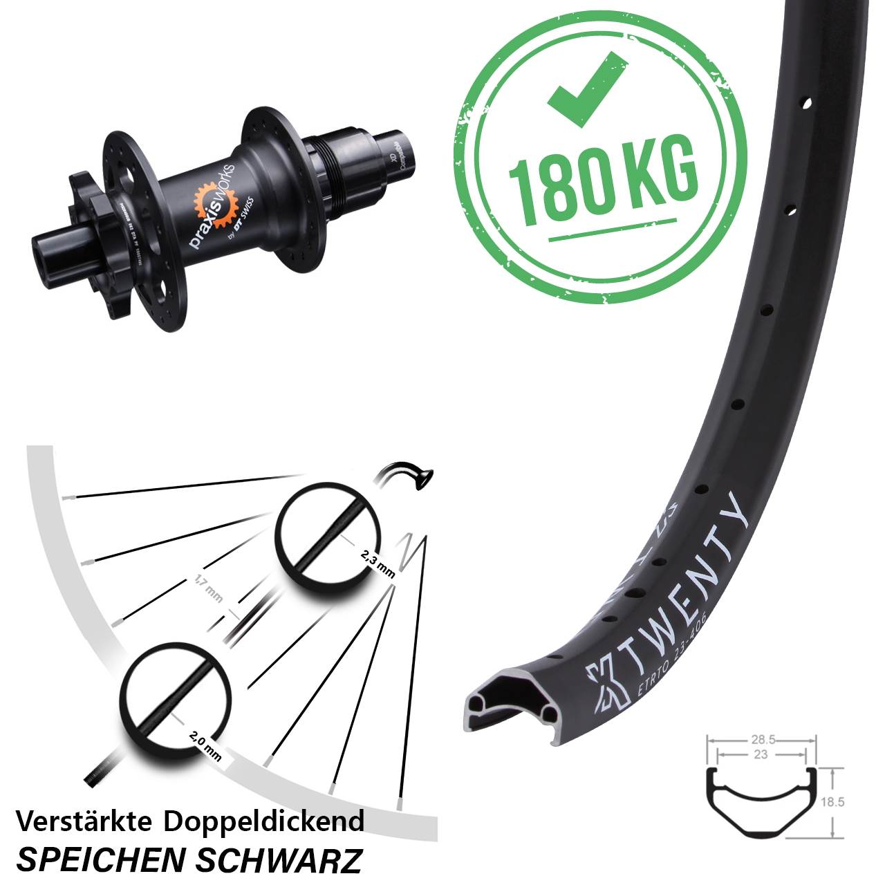 20 Zoll KX Twenty DT Swiss 350 SL Hinterrad 6-Loch 12x142 XD 11-12 fach