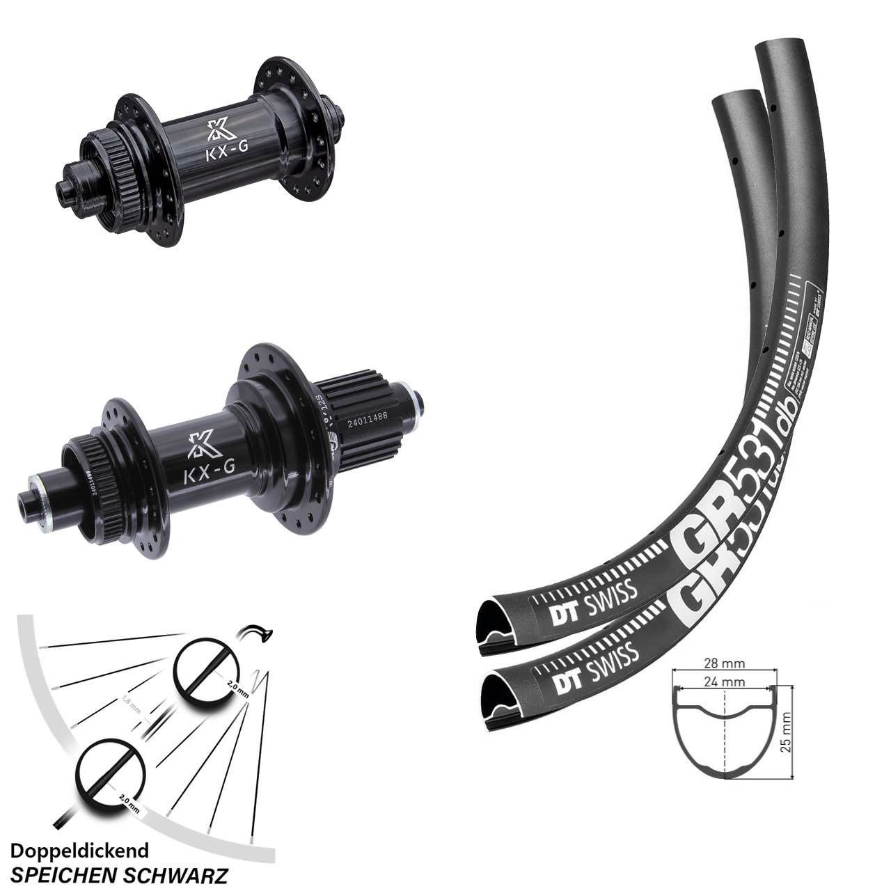 29 Zoll DT Swiss GR 531 KX-G Disc Laufrad-Satz für Schnellspanner Shimano Micro Spline