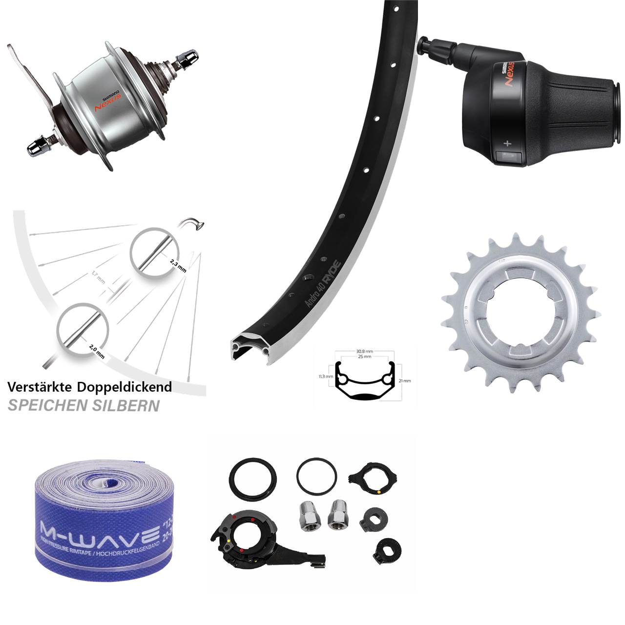 20 Zoll Ryde Andra 40 Shimano Nexus 8 Gang Hinterrad mit Rücktrittbremse