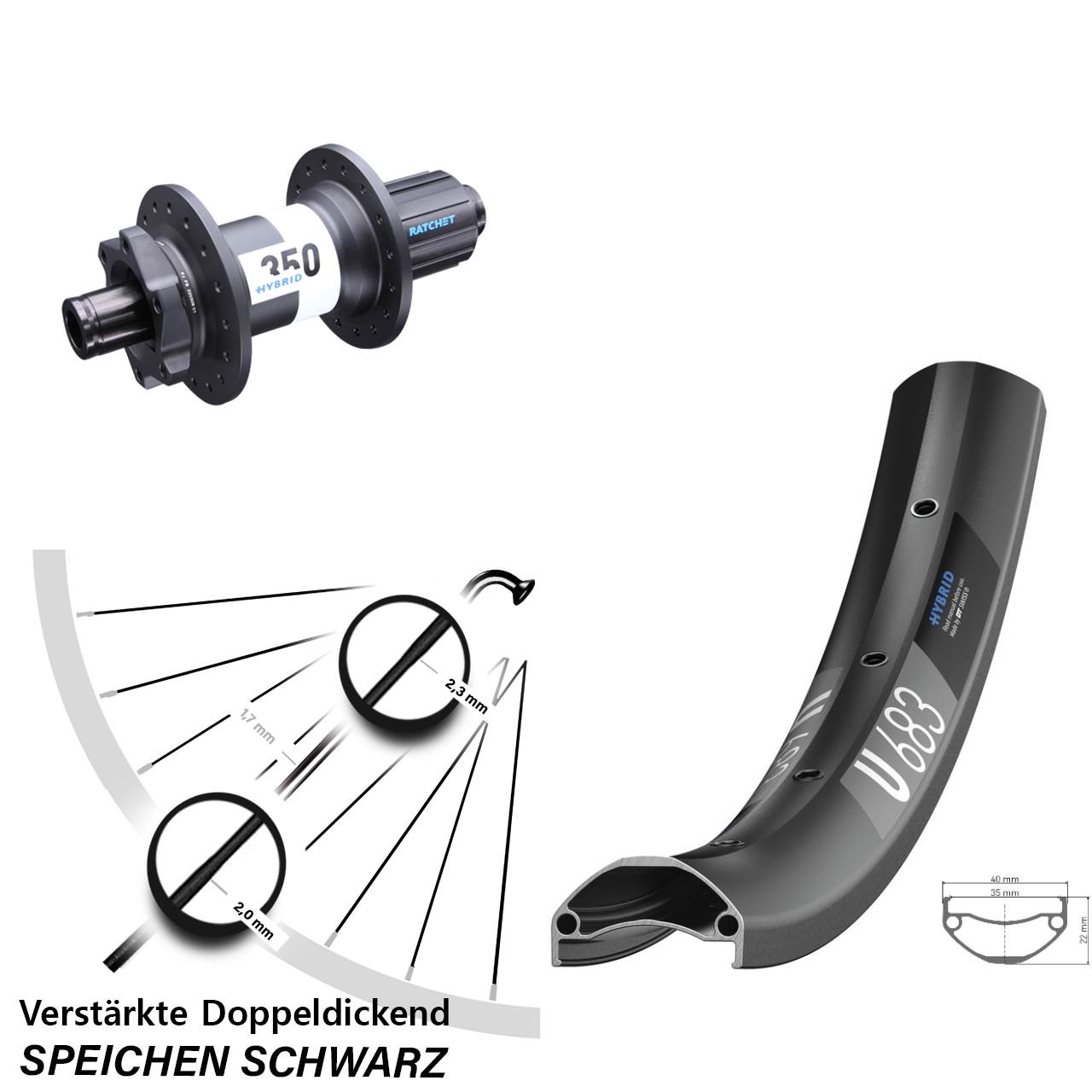 27,5 Zoll Hinterrad E-Bike U 683 DT Swiss 350 Hybrid Boost 12x148 mm 11-fach 6-loch