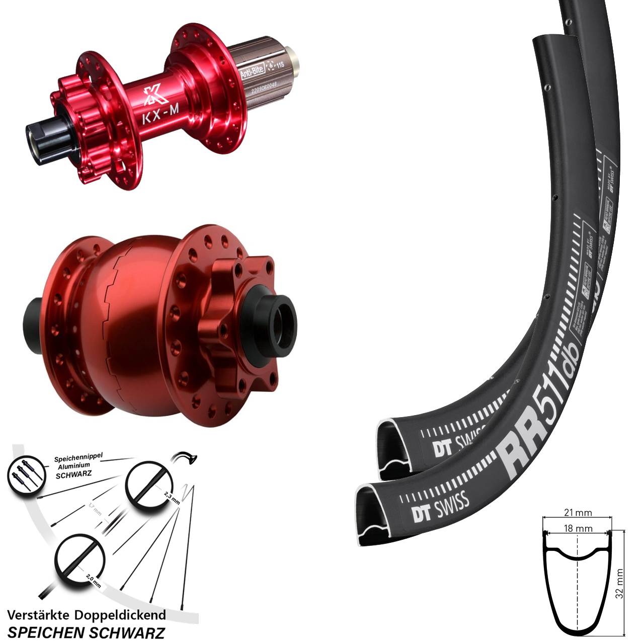 DT Swiss RR511 KX-M rot SON 28 Zoll Disc Laufradsatz 15x100 12x142 8-12 fach HG