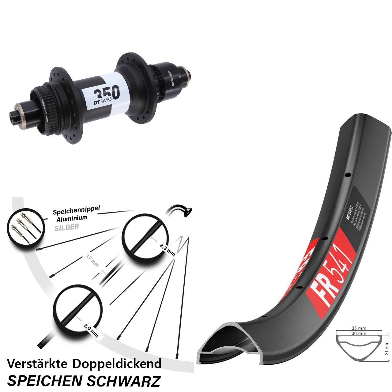 Boost Centerlock Hinterrad QR 27,5 Zoll DT Swiss FR541 DT Swiss 350 SRAM XD