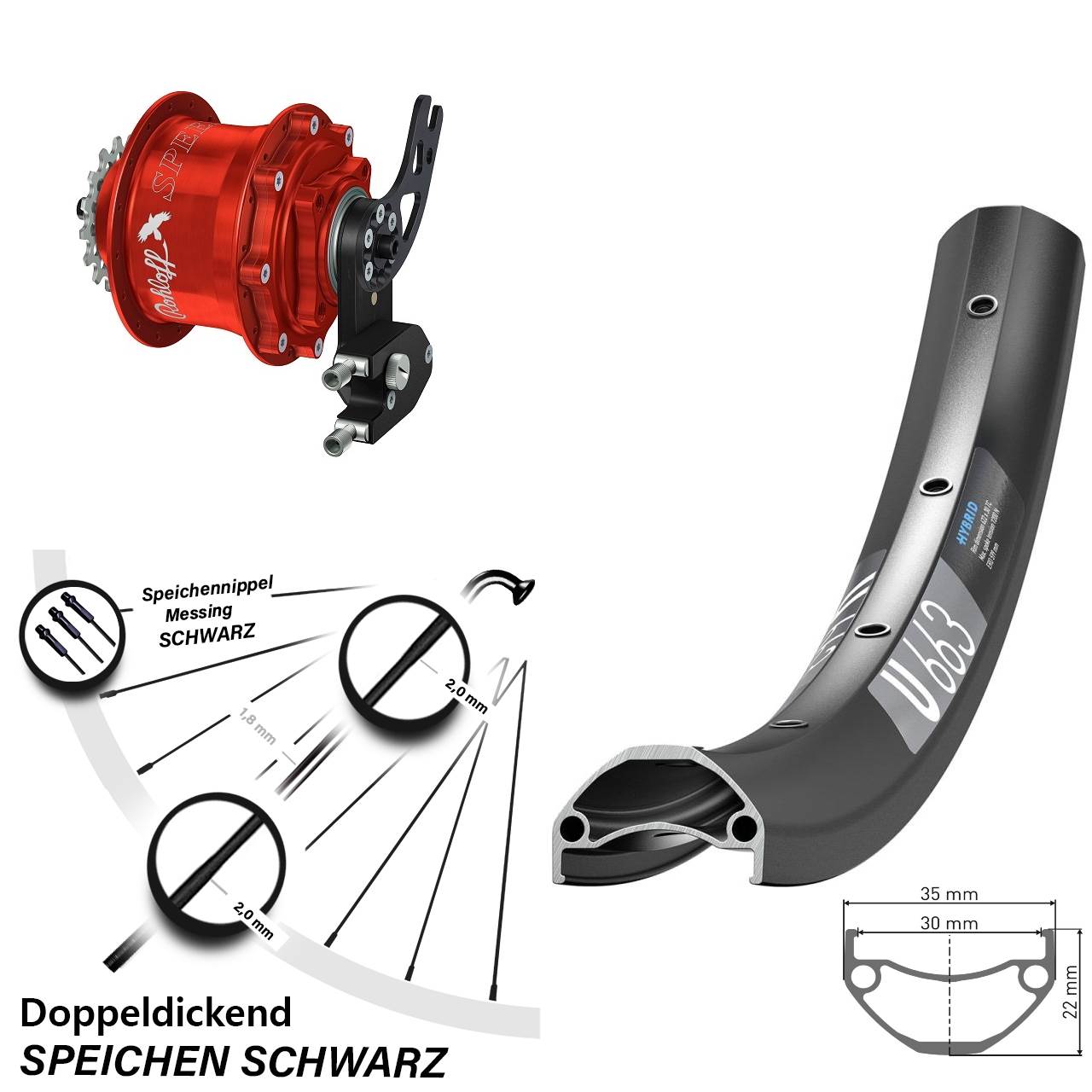 26 Zoll DT Swiss U 663 Rohloff Speedhub CC DB PM rot