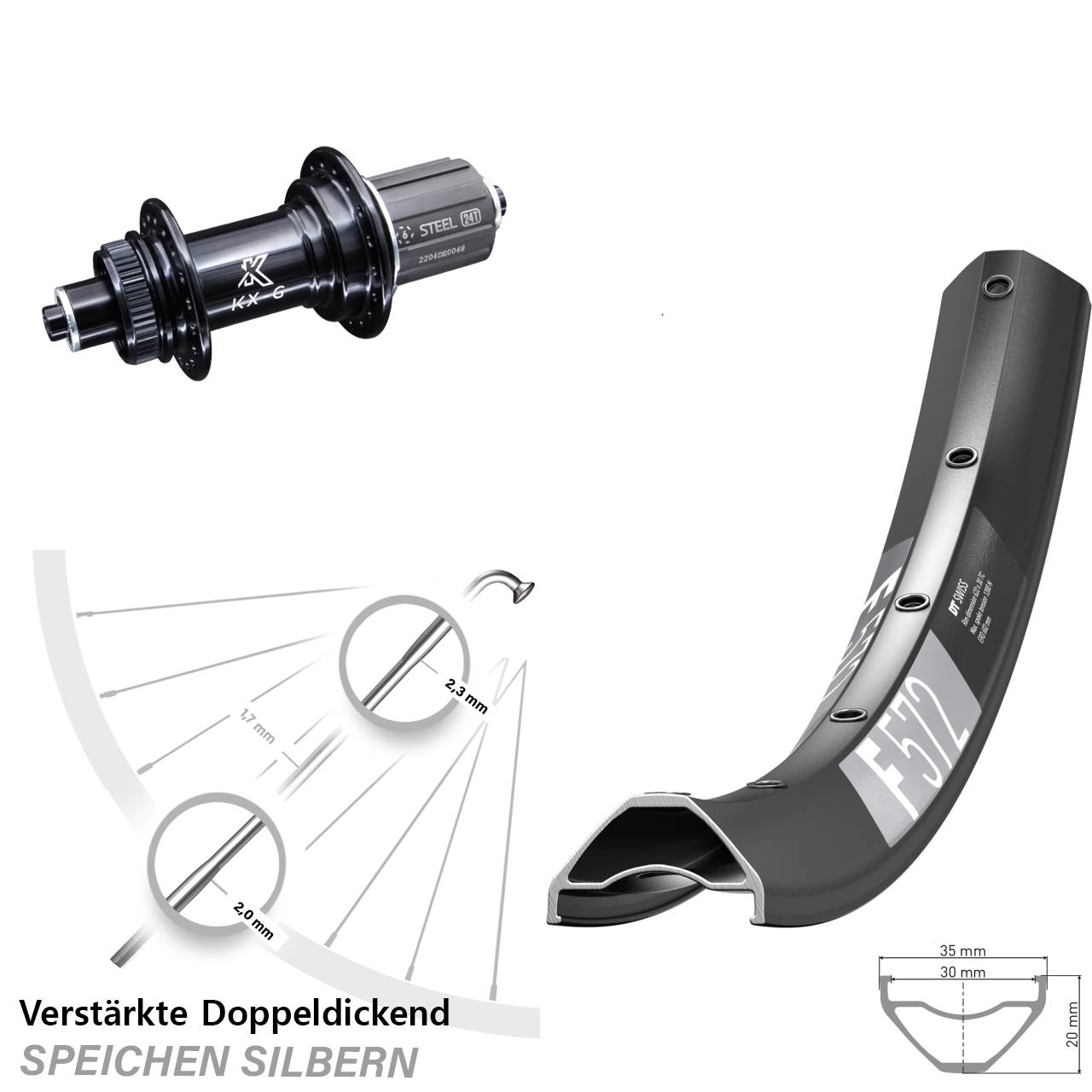 Disc Laufrad 29 Zoll DT Swiss F572 KX-GS verstärkt 8-12 fach QR