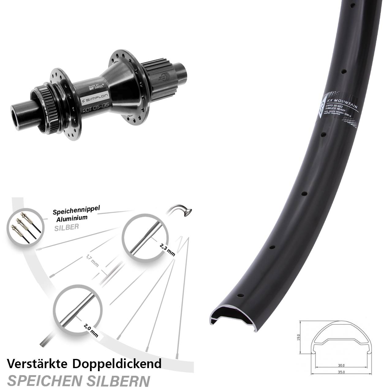 Hinterrad Centerlock 12x142 29 Zoll KX Mountain DT Swiss 370 Hybrid Shimano Micro Spline