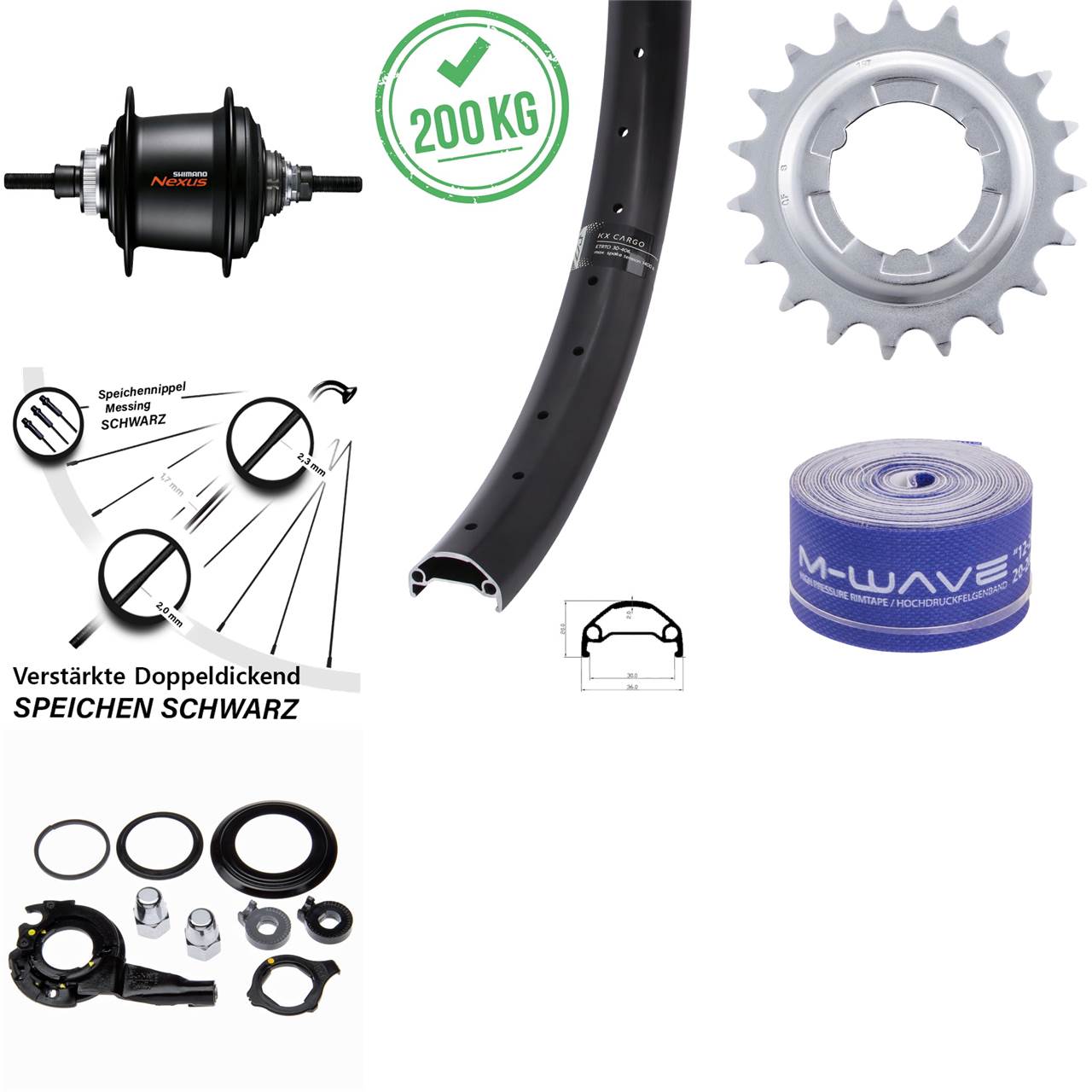 20 Zoll Disc Hinterrad KX Cargo Shimano 7 Gang Nabenschaltung