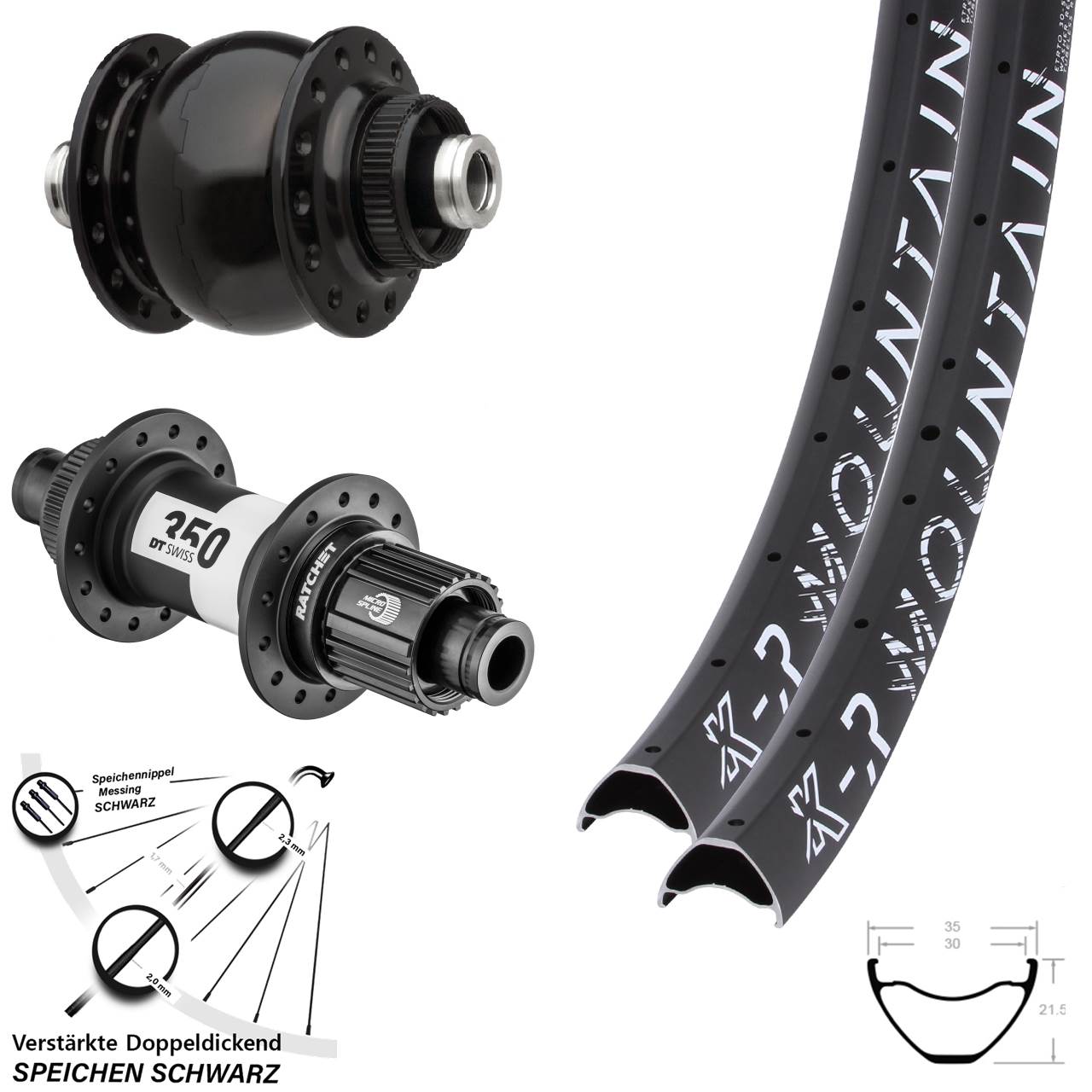 27,5 Zoll KX-R Mountain SON delux DT Swiss 350 Micro Spline Disc Laufradsatz 12x100/142