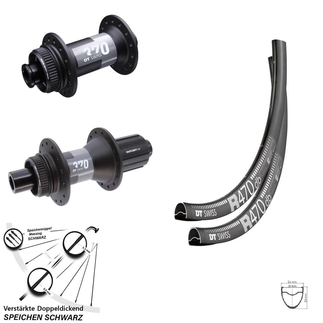 DT Swiss R470-370 28 Zoll Centerlock Laufradsatz 12x100/142 11-12 fach