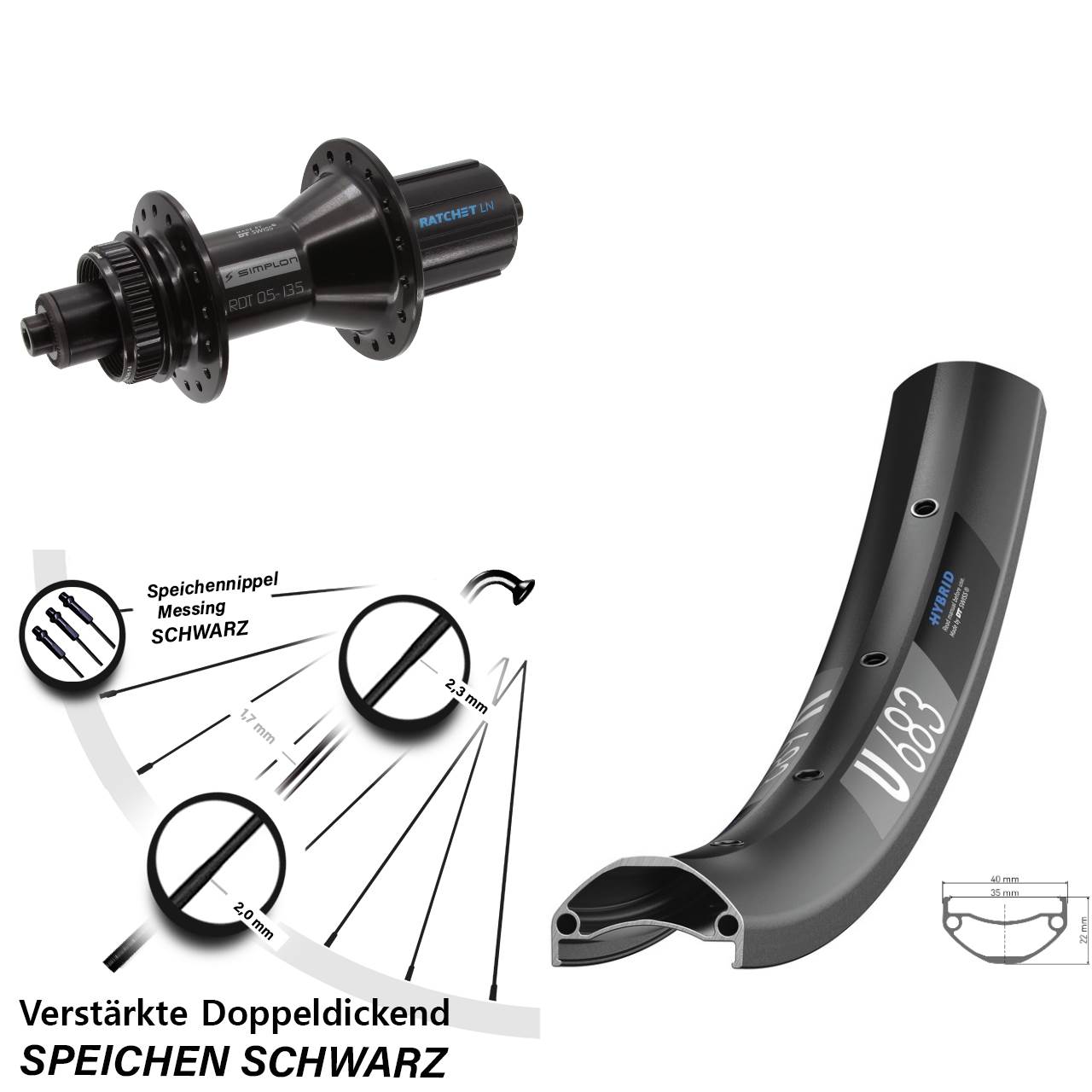 DT Swiss U 683-370 Hybrid 27,5 Zoll Centerlock Hinterrad QR 8-11 fach