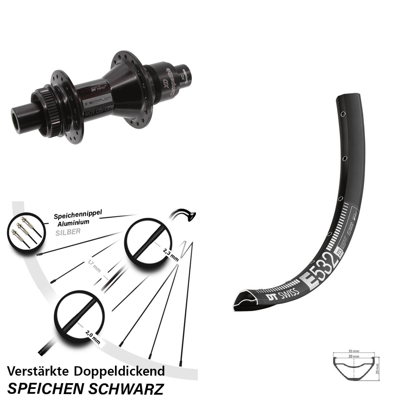 DT Swiss E 532 DT Swiss 370 29 Zoll Disc Hinterrad 12x142 XD